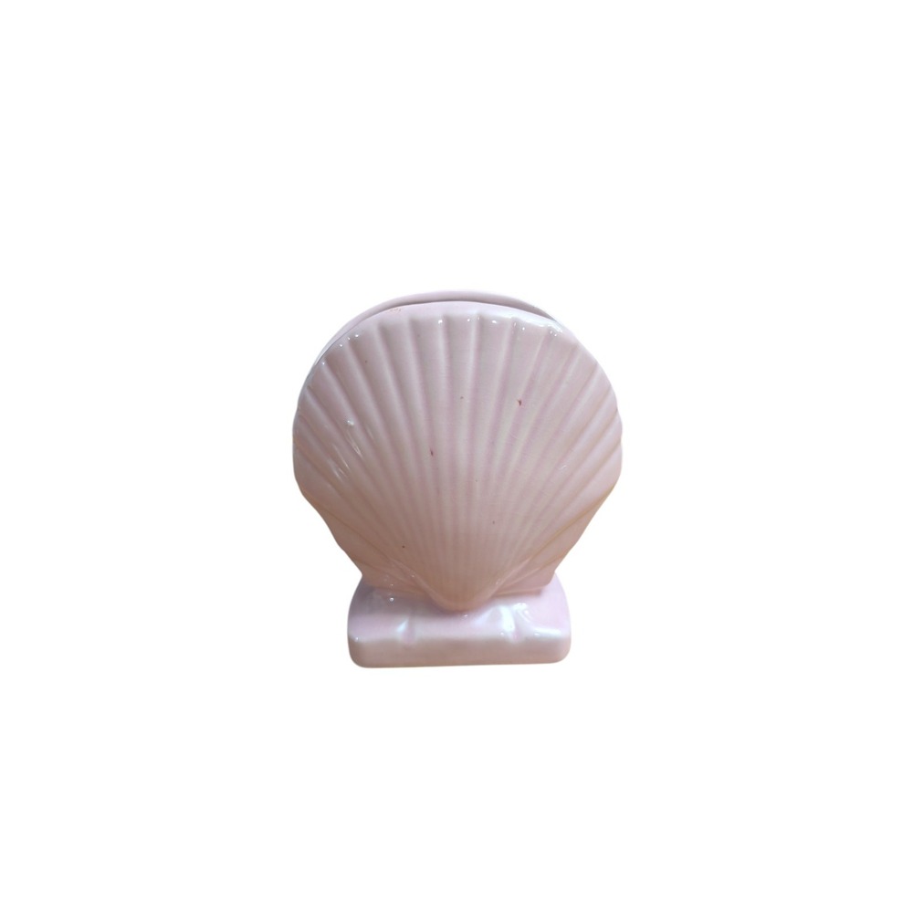 Vtg Pink/Coral Shell Shaped Vase Planter Ceramic